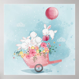 Poster met knuffelende baby konijnen