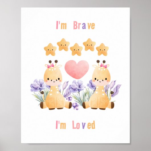 Poster met leuke baby-giraf | Ik ben dapper - Ik w (Voorkant)