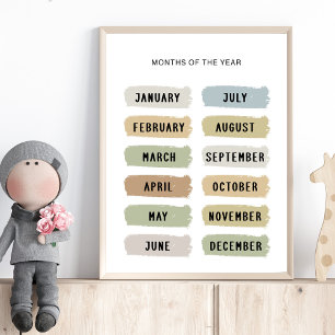 Poster met maanden van het jaar – aardetinten