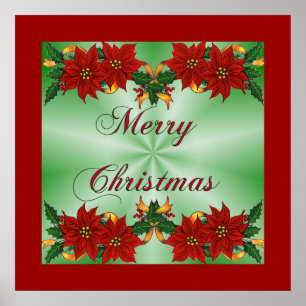 Poster met Merry kerst Poinsettia