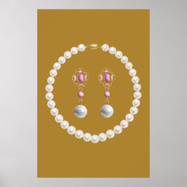 Poster met ontwerp van vintage gouden parel sierad