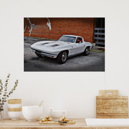 Poster met oude en klassieke witte corvette corvet