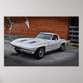 Poster met oude en klassieke witte corvette corvet (Voorkant)
