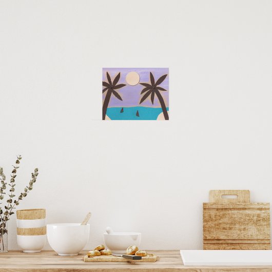 Poster met palmbomen en een Turquoise-Zee (Keuken)