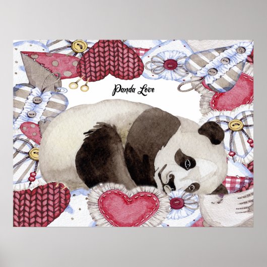 Poster met Panda Resting, Heart Lijst (Voorkant)