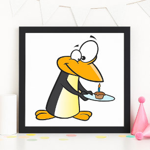 Poster met pinguïn met een cupcake