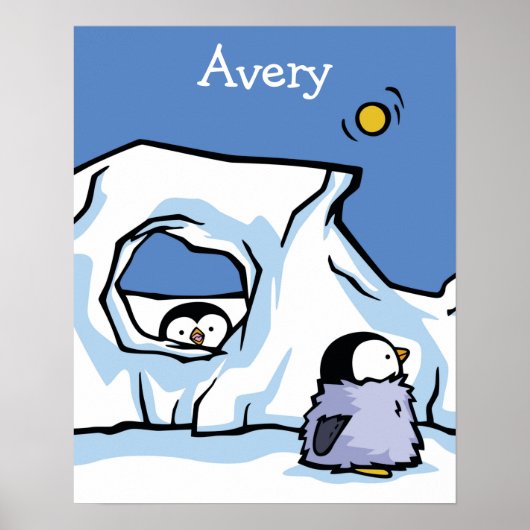 Poster met pinguïnkuiken dat verstoppertje speelt (Voorkant)