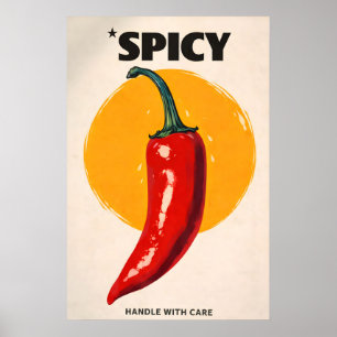 Poster met pittige chilipeper, Retro keukenmuurdec