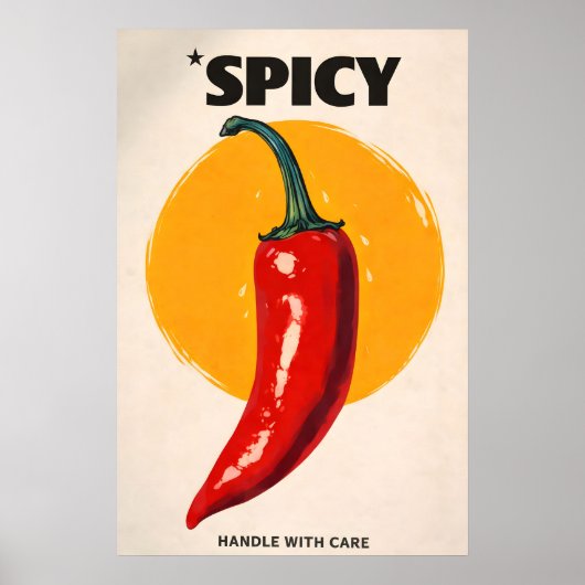 Poster met pittige chilipeper, Retro keukenmuurdec (Voorkant)