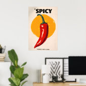 Poster met pittige chilipeper, Retro keukenmuurdec (Thuiskantoor)