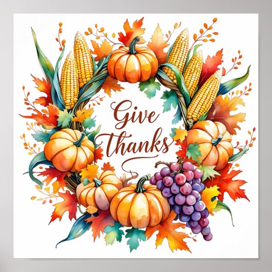 Poster met pompoen en maïskrans (Voorkant)