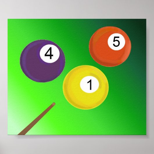 Poster met poolkeu en biljartballen (Voorkant)