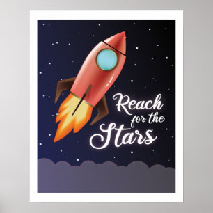 Poster met "Reach for the Stars" voor raketten
