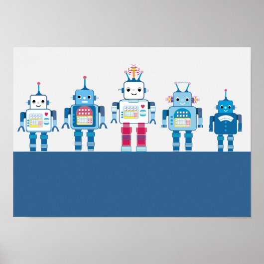 Poster met robots en blauw robots (Voorkant)