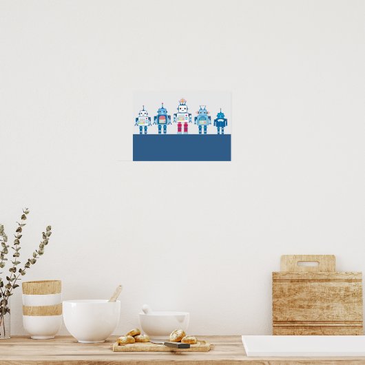 Poster met robots en blauw robots (Keuken)