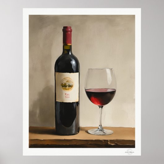 Poster met rode wijnfles en glas (Voorkant)