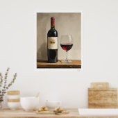 Poster met rode wijnfles en glas (Keuken)