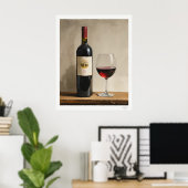Poster met rode wijnfles en glas (Thuiskantoor)