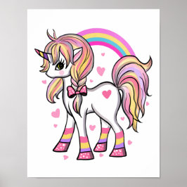Poster met roze eenhoorn regenboog