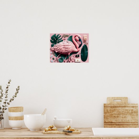 Poster met Roze Flamingo (Keuken)
