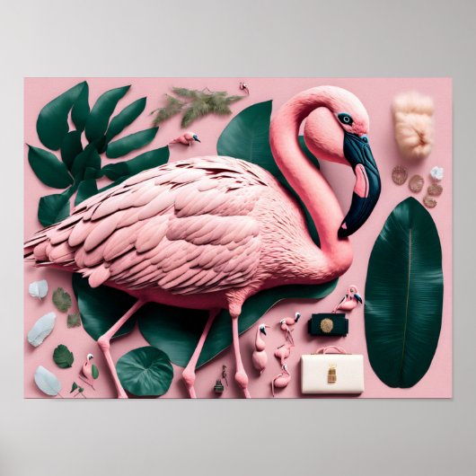Poster met Roze Flamingo (Voorkant)