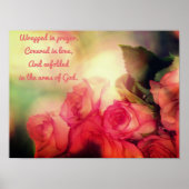 Poster met roze rozen en opbeurende spreuk (Voorkant)
