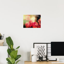 Poster met roze rozen en opbeurende spreuk