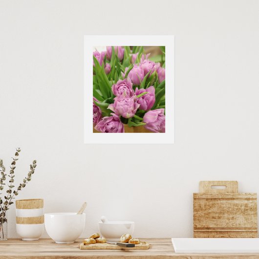 Poster met roze tulpen (Keuken)