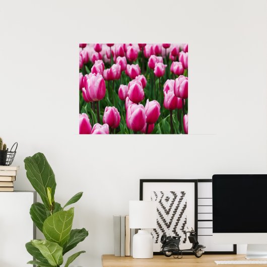 Poster met roze tulpen (Thuiskantoor)