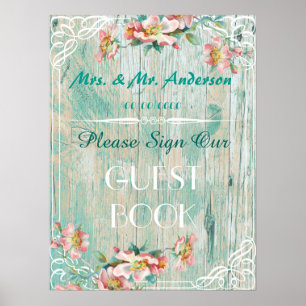 poster met rustieke chic, trouw gastboekposter