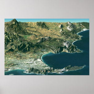 Poster met satellietAfbeelding boven Kaapstad