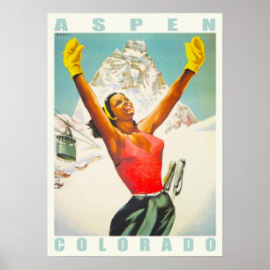 Poster met skiafdrukken van Aspen