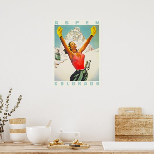 Poster met  skiafdrukken van Aspen (Keuken)