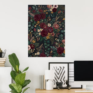 Poster met sombere vintage bloemenpatroon