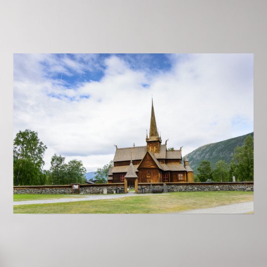 Poster met staafkerk in Lom, Noorwegen (Voorkant)