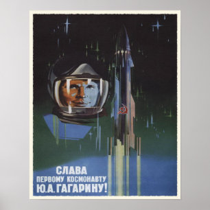 Poster met  USSR-ruimteprogramma Propaganda