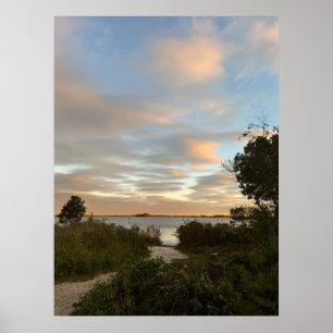 Poster met vijver landschap zonsondergang foto