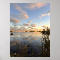 Poster met vijver landschap zonsondergang foto