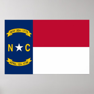 Poster met vlag van North Carolina, U.S.A.