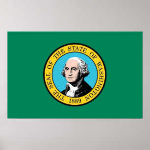 Poster met vlag van Washington, Verenigde Staten.