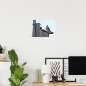 Poster met vogel op vogelhuisje (Thuiskantoor)