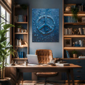 Poster met vredessymbool en blauwe waterdruppel