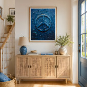 Poster met vredessymbool en blauwe waterdruppel