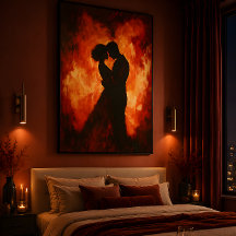 Poster met vurig silhouet van romantisch stel