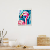 Poster met waterverf, roze Flamingo (Keuken)