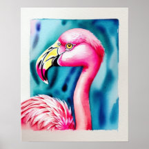 Poster met waterverf, roze Flamingo