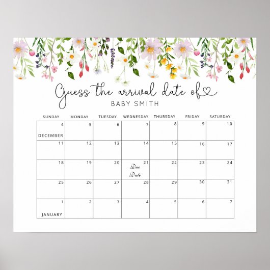 Poster met wilde bloemen en kalender om de uitgere (Voorkant)