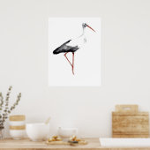  poster met witte ooievaar waterverf (Keuken)