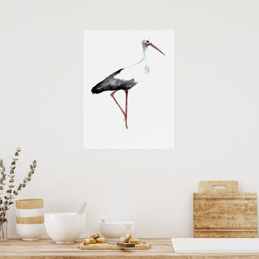 poster met witte ooievaar waterverf (Keuken)