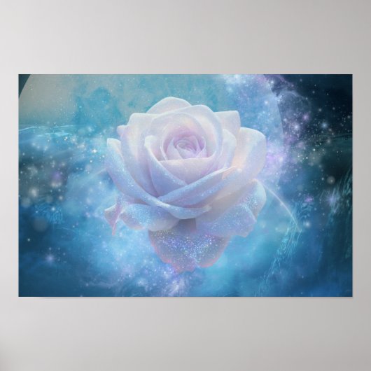 Poster met Witte Roos en Blauwe Maan (Voorkant)